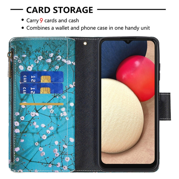 For Samsung Galaxy A03s 166mm Colored Drawing Zipper Leather Phone Case(Plum Blossom) by buy2fix