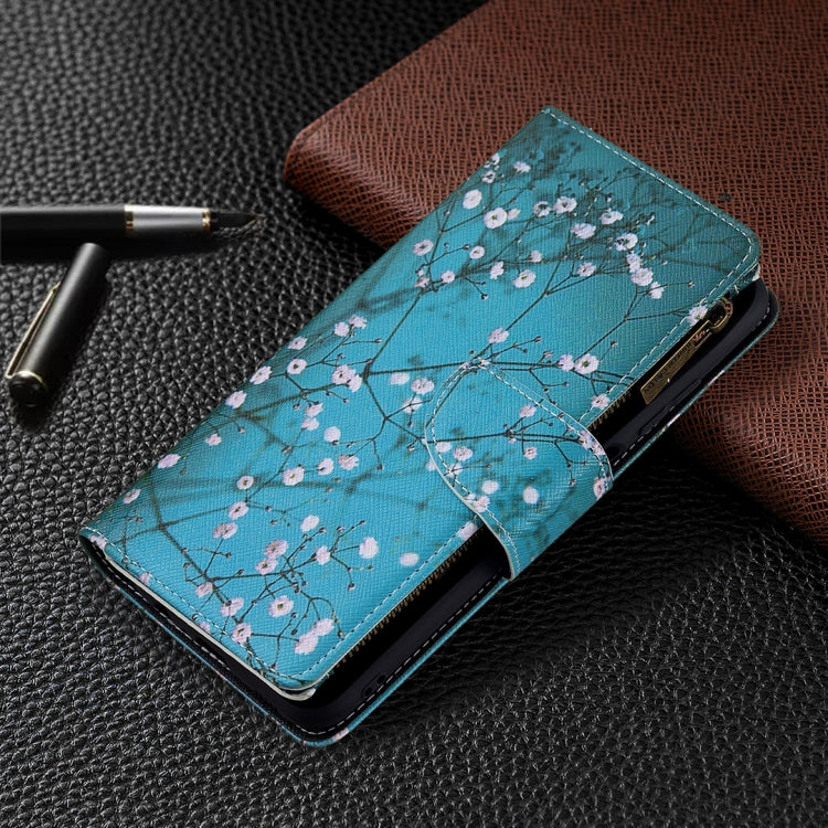 For Samsung Galaxy A03s 166mm Colored Drawing Zipper Leather Phone Case(Plum Blossom) by buy2fix