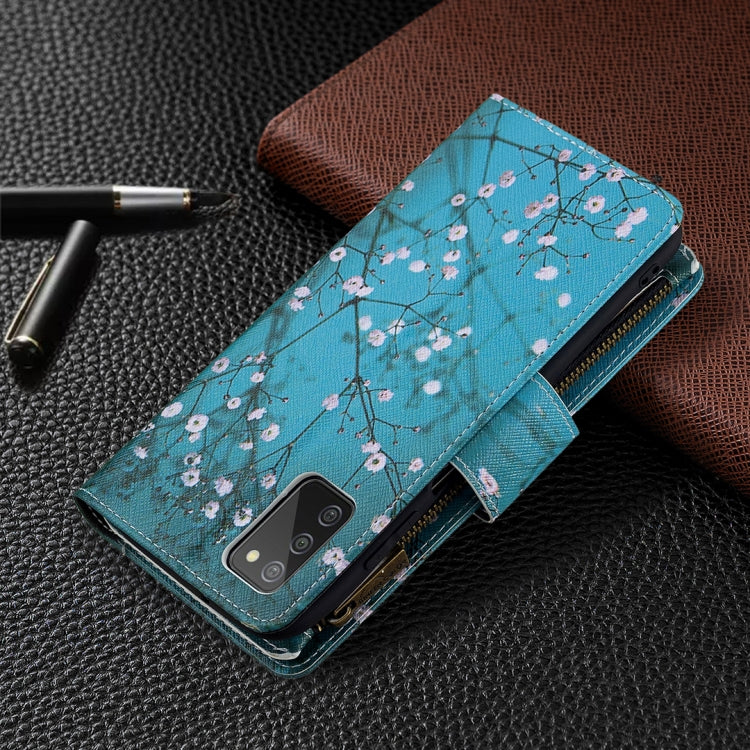 For Samsung Galaxy A03s 166mm Colored Drawing Zipper Leather Phone Case(Plum Blossom) by buy2fix