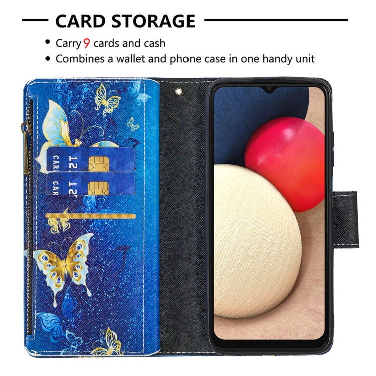 For Samsung Galaxy A03s 166mm Colored Drawing Zipper Leather Phone Case(Gold Butterfly) by buy2fix