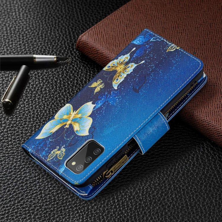 For Samsung Galaxy A03s 166mm Colored Drawing Zipper Leather Phone Case(Gold Butterfly) by buy2fix
