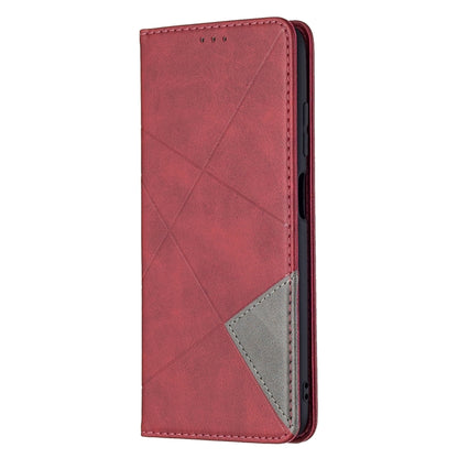 For Samsung Galaxy A03s 166mm Rhombus Texture Magnetic Leather Phone Case(Red) by buy2fix