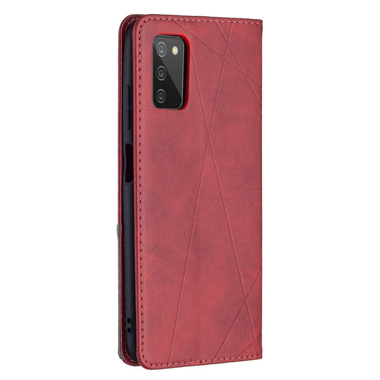 For Samsung Galaxy A03s 166mm Rhombus Texture Magnetic Leather Phone Case(Red) by buy2fix