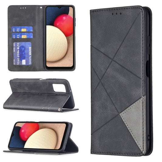 For Samsung Galaxy A03s 166mm Rhombus Texture Magnetic Leather Phone Case(Black) by buy2fix