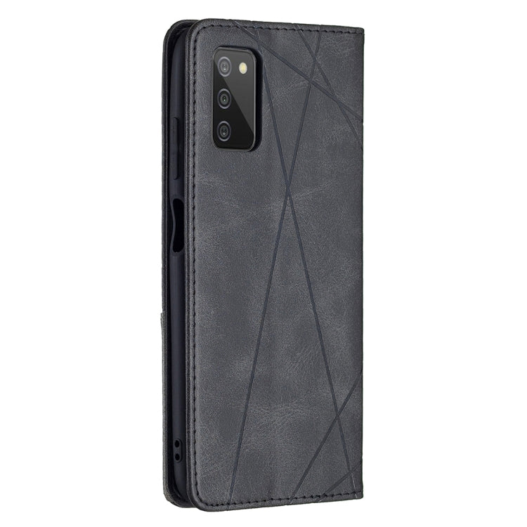For Samsung Galaxy A03s 166mm Rhombus Texture Magnetic Leather Phone Case(Black) by buy2fix