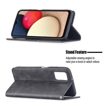 For Samsung Galaxy A03s 166mm Rhombus Texture Magnetic Leather Phone Case(Black) by buy2fix