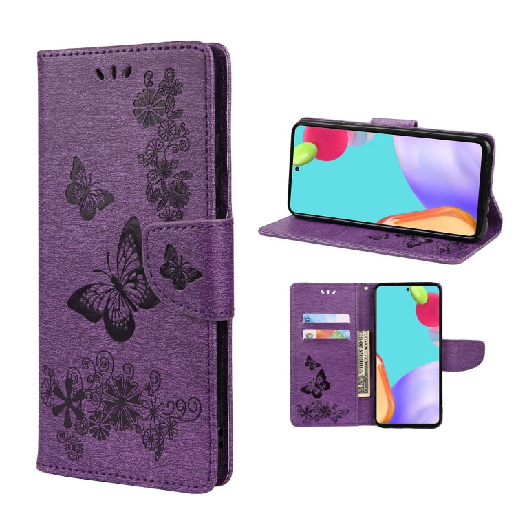 For Samsung Galaxy A33 5G Butterfly Embossed Horizontal Flip Leather Phone Case with Card Slot & Holder(Purple) by buy2fix