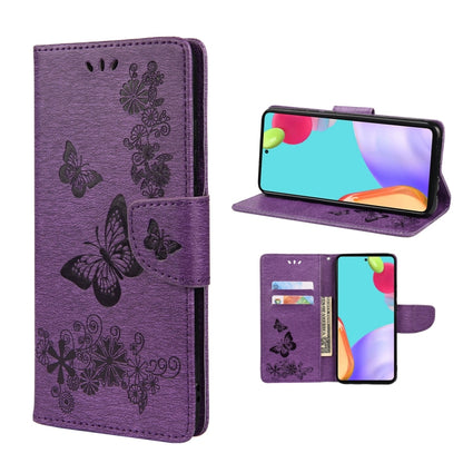 For Samsung Galaxy A33 5G Butterfly Embossed Horizontal Flip Leather Phone Case with Card Slot & Holder(Purple) by buy2fix