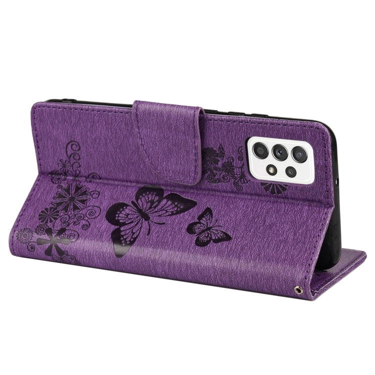 For Samsung Galaxy A33 5G Butterfly Embossed Horizontal Flip Leather Phone Case with Card Slot & Holder(Purple) by buy2fix