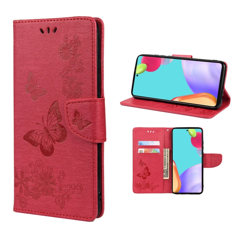 For Samsung Galaxy A33 5G Butterfly Embossed Horizontal Flip Leather Phone Case with Card Slot & Holder(Red) by buy2fix