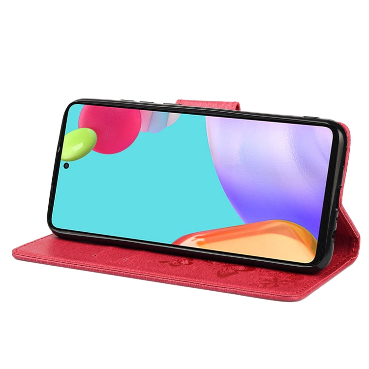 For Samsung Galaxy A33 5G Butterfly Embossed Horizontal Flip Leather Phone Case with Card Slot & Holder(Red) by buy2fix