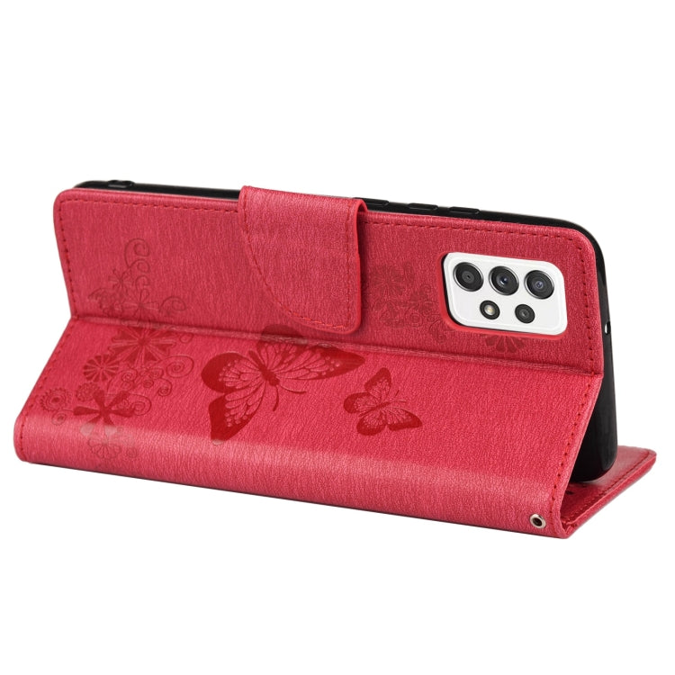 For Samsung Galaxy A33 5G Butterfly Embossed Horizontal Flip Leather Phone Case with Card Slot & Holder(Red) by buy2fix