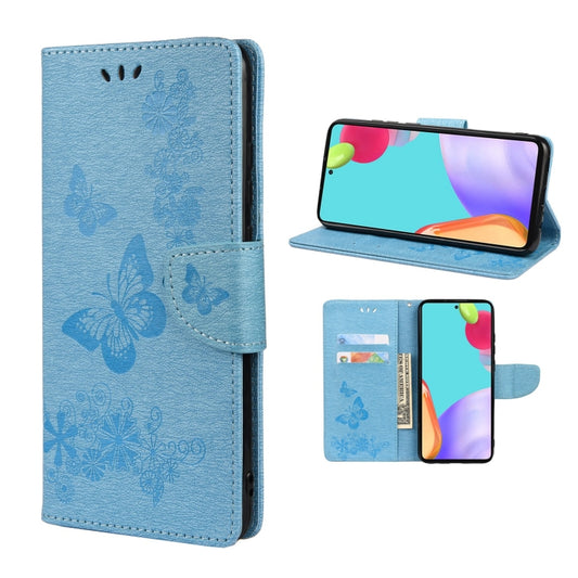For Samsung Galaxy A33 5G Butterfly Embossed Horizontal Flip Leather Phone Case with Card Slot & Holder(Blue) - Galaxy Phone Cases by buy2fix | Online Shopping UK | buy2fix