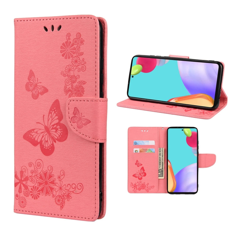 For Samsung Galaxy A53 5G Butterfly Embossed Horizontal Flip Leather Phone Case with Card Slot & Holder(Pink) by buy2fix