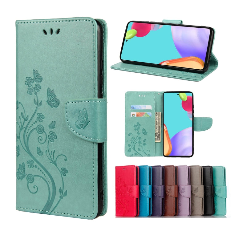 For Samsung Galaxy A33 5G Butterfly Flower Pattern Horizontal Flip Leather Phone Case with Card Slot & Holder(Green) by buy2fix