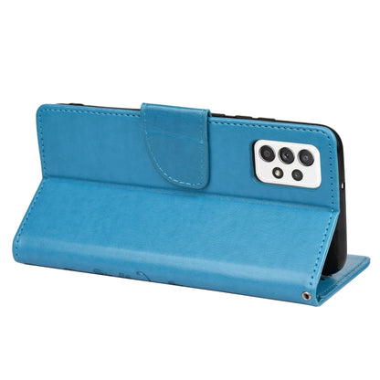 For Samsung Galaxy A33 5G Butterfly Flower Pattern Horizontal Flip Leather Phone Case with Card Slot & Holder(Blue) by buy2fix