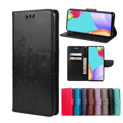 For Samsung Galaxy A33 5G Butterfly Flower Pattern Horizontal Flip Leather Phone Case with Card Slot & Holder(Black) by buy2fix