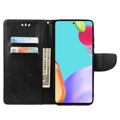 For Samsung Galaxy A33 5G Butterfly Flower Pattern Horizontal Flip Leather Phone Case with Card Slot & Holder(Black) by buy2fix