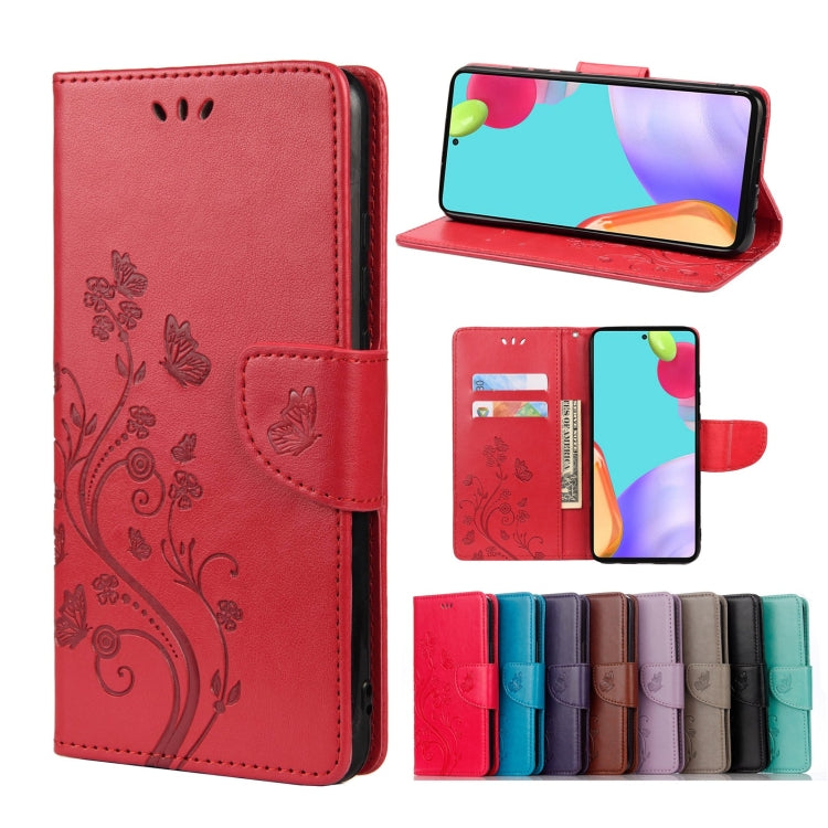 For Samsung Galaxy A33 5G Butterfly Flower Pattern Horizontal Flip Leather Phone Case with Card Slot & Holder(Red) by buy2fix