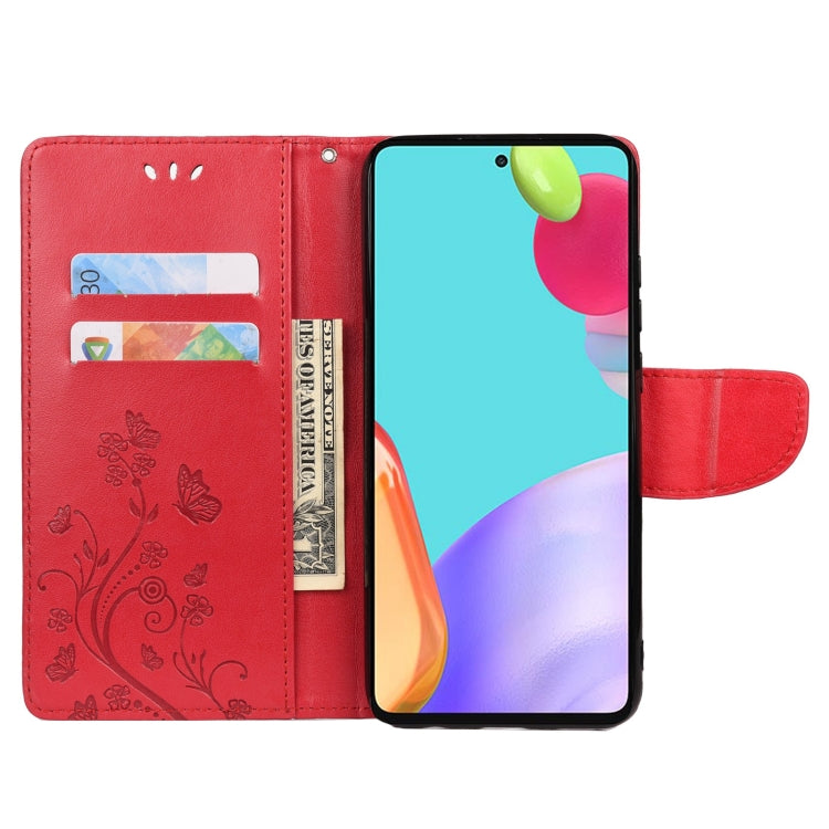 For Samsung Galaxy A33 5G Butterfly Flower Pattern Horizontal Flip Leather Phone Case with Card Slot & Holder(Red) by buy2fix