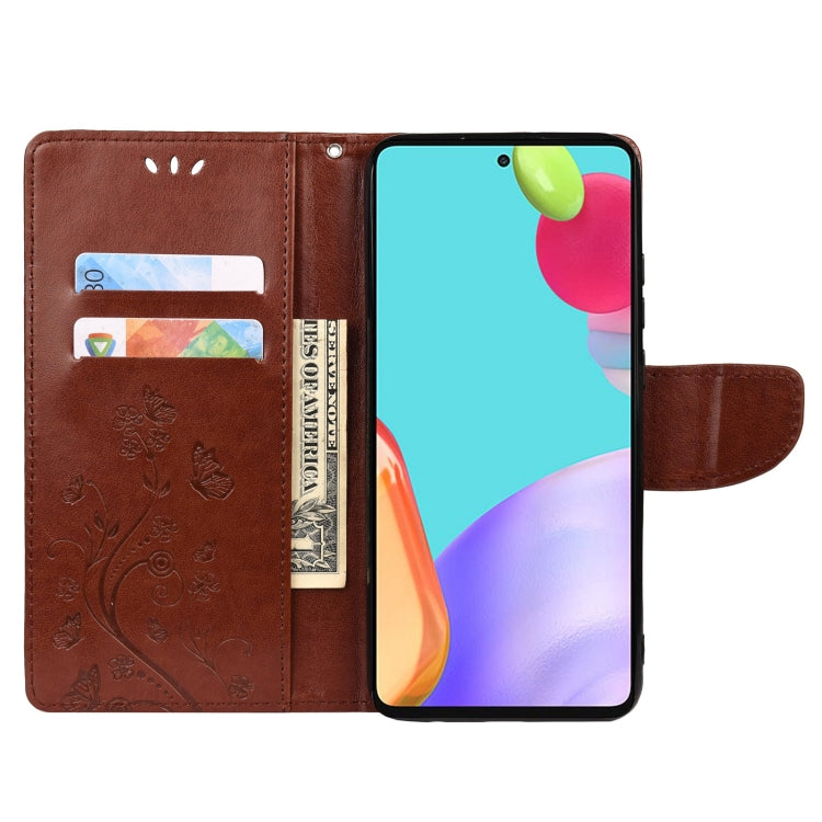 For Samsung Galaxy A33 5G Butterfly Flower Pattern Horizontal Flip Leather Phone Case with Card Slot & Holder(Brown) by buy2fix