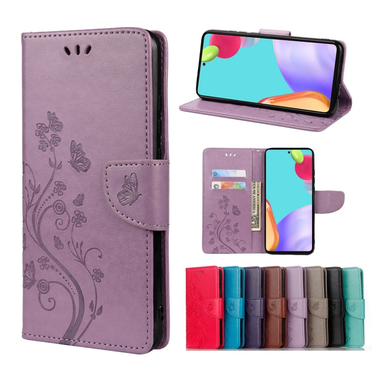 For Samsung Galaxy A33 5G Butterfly Flower Pattern Horizontal Flip Leather Phone Case with Card Slot & Holder(Light Purple) by buy2fix