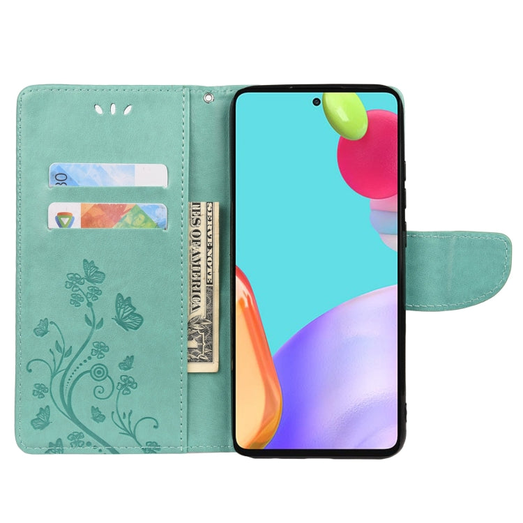 For Samsung Galaxy A53 5G Butterfly Flower Pattern Horizontal Flip Leather Phone Case with Card Slot & Holder(Green) by buy2fix