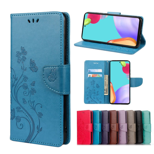 For Samsung Galaxy A53 5G Butterfly Flower Pattern Horizontal Flip Leather Phone Case with Card Slot & Holder(Blue) by buy2fix
