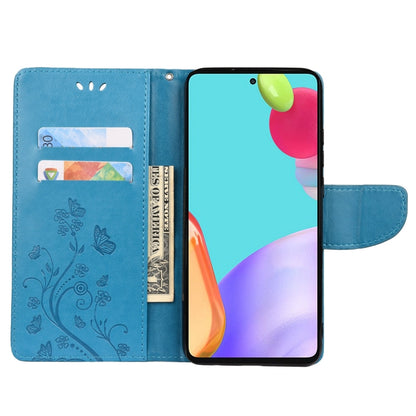 For Samsung Galaxy A53 5G Butterfly Flower Pattern Horizontal Flip Leather Phone Case with Card Slot & Holder(Blue) by buy2fix