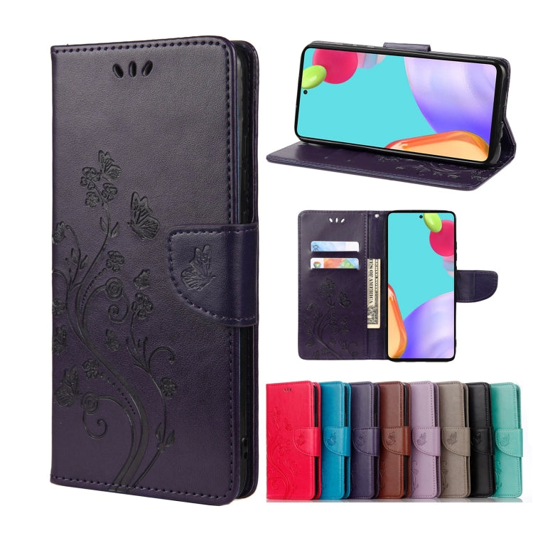 For Samsung Galaxy A53 5G Butterfly Flower Pattern Horizontal Flip Leather Phone Case with Card Slot & Holder(Dark Purple) by buy2fix