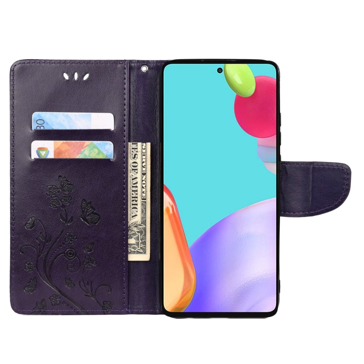 For Samsung Galaxy A53 5G Butterfly Flower Pattern Horizontal Flip Leather Phone Case with Card Slot & Holder(Dark Purple) by buy2fix