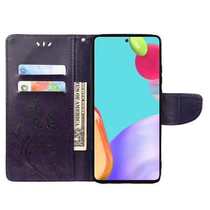 For Samsung Galaxy A53 5G Butterfly Flower Pattern Horizontal Flip Leather Phone Case with Card Slot & Holder(Dark Purple) by buy2fix