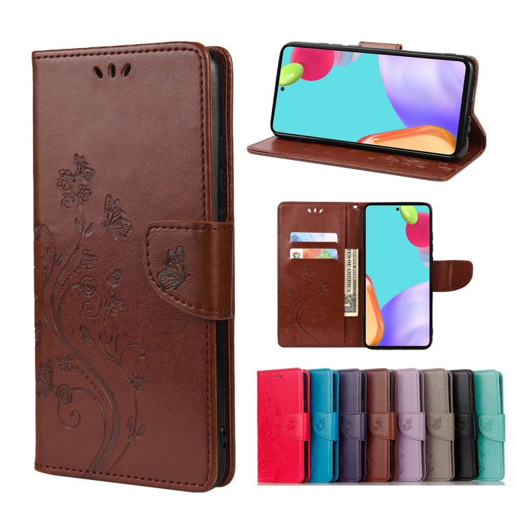 For Samsung Galaxy A53 5G Butterfly Flower Pattern Horizontal Flip Leather Phone Case with Card Slot & Holder(Brown) by buy2fix