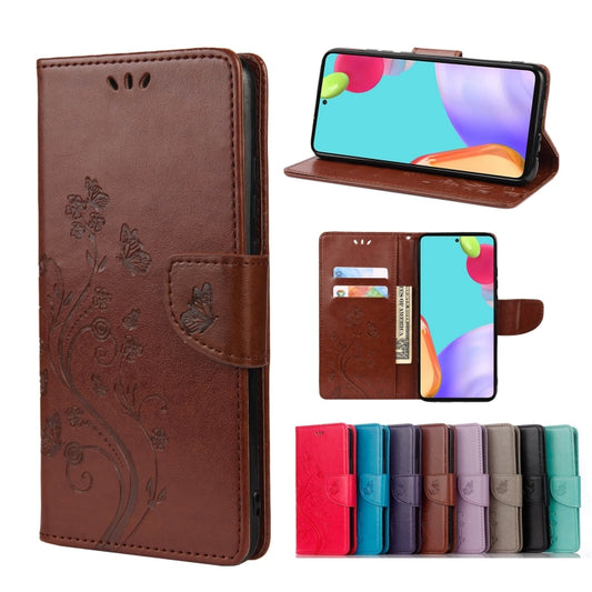 For Samsung Galaxy A53 5G Butterfly Flower Pattern Horizontal Flip Leather Phone Case with Card Slot & Holder(Brown) by buy2fix