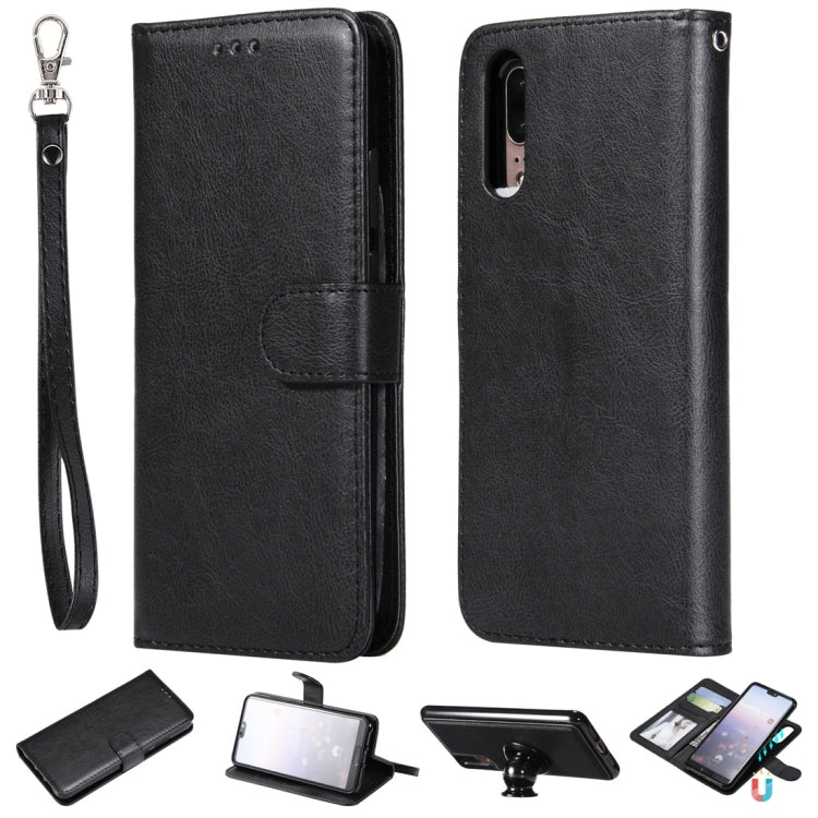 For Huawei P20 Solid Color Horizontal Flip Protective Case with Holder & Card Slots & Wallet & Photo Frame & Lanyard(Black) - Huawei Cases by buy2fix | Online Shopping UK | buy2fix