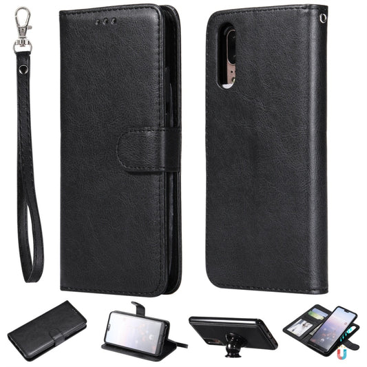 For Huawei P20 Solid Color Horizontal Flip Protective Case with Holder & Card Slots & Wallet & Photo Frame & Lanyard(Black) - Huawei Cases by buy2fix | Online Shopping UK | buy2fix