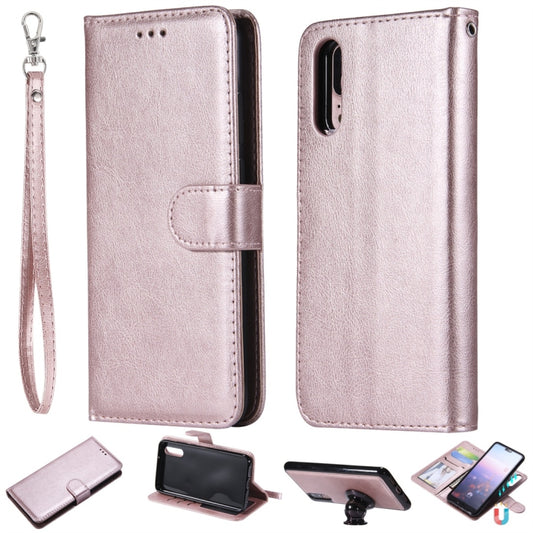 For Huawei P20 Solid Color Horizontal Flip Protective Case with Holder & Card Slots & Wallet & Photo Frame & Lanyard(Rose Gold) - Huawei Cases by buy2fix | Online Shopping UK | buy2fix