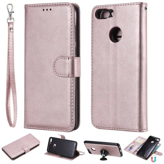 For Huawei P Smart / Enjoy 7s Solid Color Horizontal Flip Protective Case with Holder & Card Slots & Wallet & Photo Frame & Lanyard(Rose Gold) - Huawei Cases by buy2fix | Online Shopping UK | buy2fix