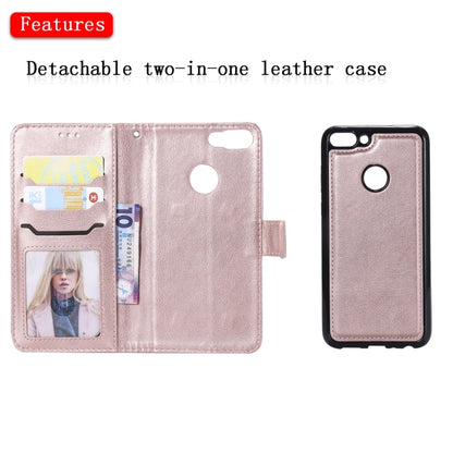 For Huawei P Smart / Enjoy 7s Solid Color Horizontal Flip Protective Case with Holder & Card Slots & Wallet & Photo Frame & Lanyard(Rose Gold) - Huawei Cases by buy2fix | Online Shopping UK | buy2fix
