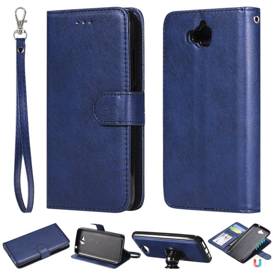 For Huawei Y6 Pro / Enjoy 5 Solid Color Horizontal Flip Protective Case with Holder & Card Slots & Wallet & Photo Frame & Lanyard(Blue) - Huawei Cases by buy2fix | Online Shopping UK | buy2fix