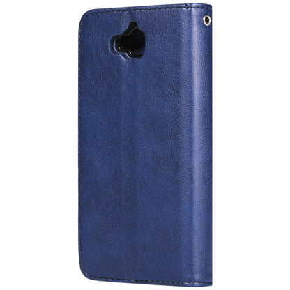 For Huawei Y6 Pro / Enjoy 5 Solid Color Horizontal Flip Protective Case with Holder & Card Slots & Wallet & Photo Frame & Lanyard(Blue) - Huawei Cases by buy2fix | Online Shopping UK | buy2fix