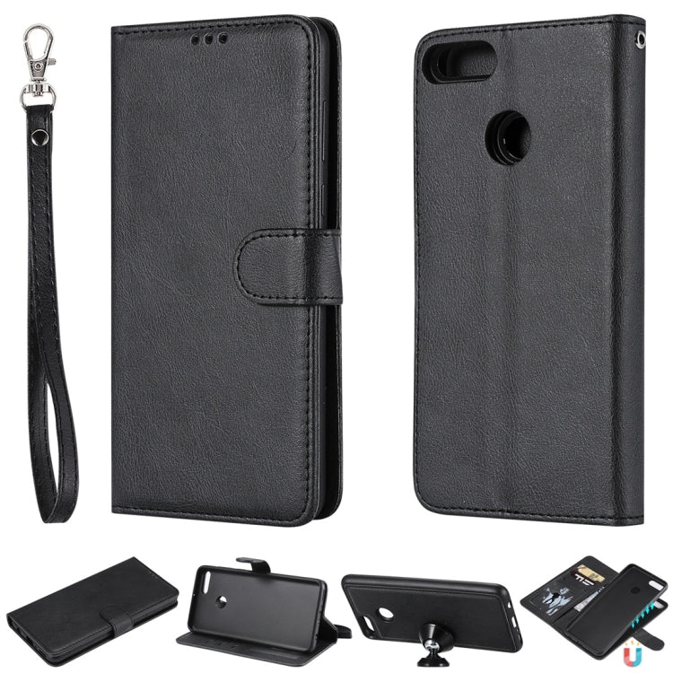 For Huawei Y9 (2018) Solid Color Horizontal Flip Protective Case with Holder & Card Slots & Wallet & Photo Frame & Lanyard(Black) - Huawei Cases by buy2fix | Online Shopping UK | buy2fix