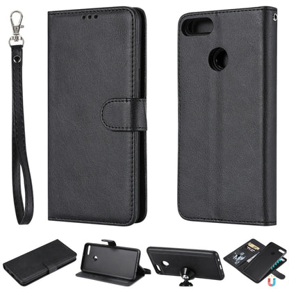 For Huawei Y9 (2018) Solid Color Horizontal Flip Protective Case with Holder & Card Slots & Wallet & Photo Frame & Lanyard(Black) - Huawei Cases by buy2fix | Online Shopping UK | buy2fix
