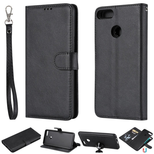 For Huawei Y9 (2018) Solid Color Horizontal Flip Protective Case with Holder & Card Slots & Wallet & Photo Frame & Lanyard(Black) - Huawei Cases by buy2fix | Online Shopping UK | buy2fix