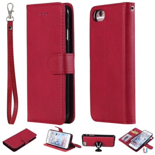 For iPhone 6 / 7 / 8 Solid Color Horizontal Flip Protective Case with Holder & Card Slots & Wallet & Photo Frame & Lanyard(Red) - More iPhone Cases by buy2fix | Online Shopping UK | buy2fix