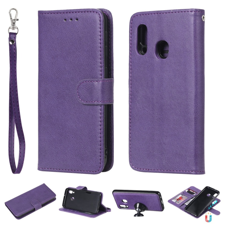 For Galaxy A20e Solid Color Horizontal Flip Protective Case with Holder & Card Slots & Wallet & Photo Frame & Lanyard(Purple) by buy2fix