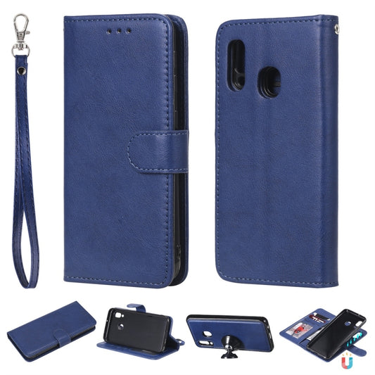 For Galaxy A20e Solid Color Horizontal Flip Protective Case with Holder & Card Slots & Wallet & Photo Frame & Lanyard(Blue) by buy2fix