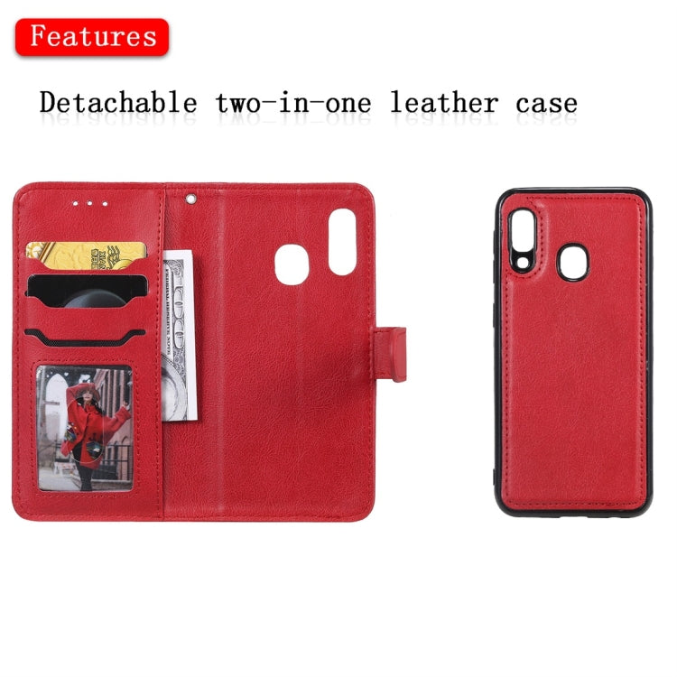 For Galaxy A20e Solid Color Horizontal Flip Protective Case with Holder & Card Slots & Wallet & Photo Frame & Lanyard(Red) by buy2fix