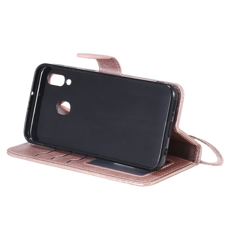 For Galaxy A20e Solid Color Horizontal Flip Protective Case with Holder & Card Slots & Wallet & Photo Frame & Lanyard(Rose Gold) by buy2fix