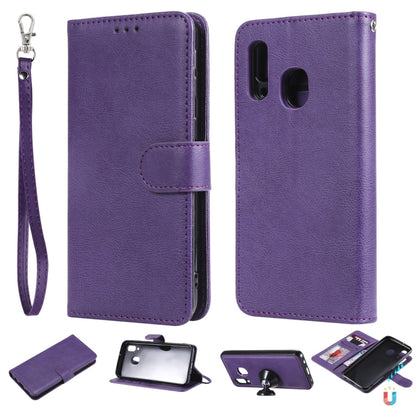 For Galaxy A40 Solid Color Horizontal Flip Protective Case with Holder & Card Slots & Wallet & Photo Frame & Lanyard(Purple) by buy2fix